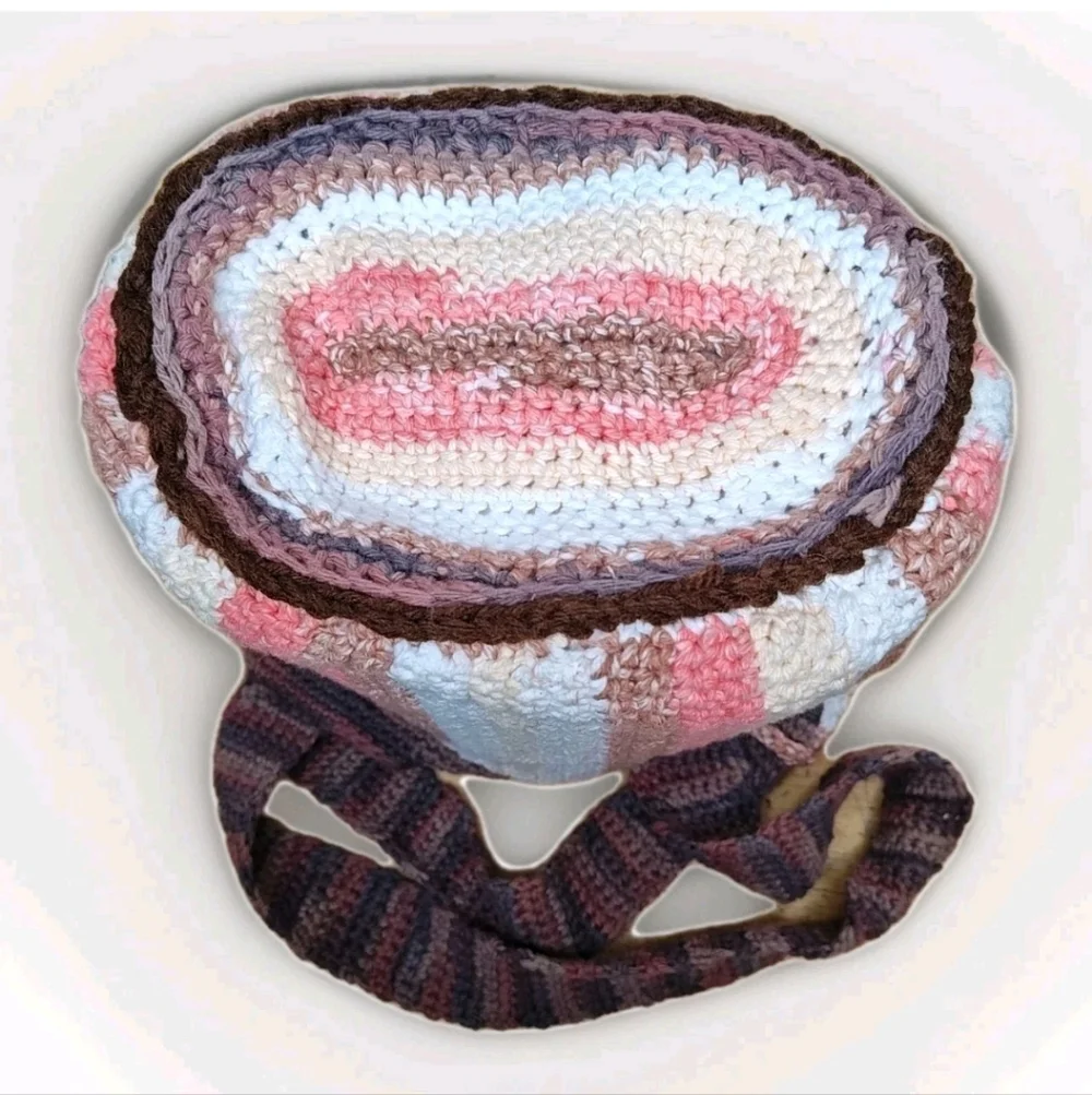 Hippie Boho Hand Crocheted Earthy Striped Bucket Purse W/ Coin Purse Homemade